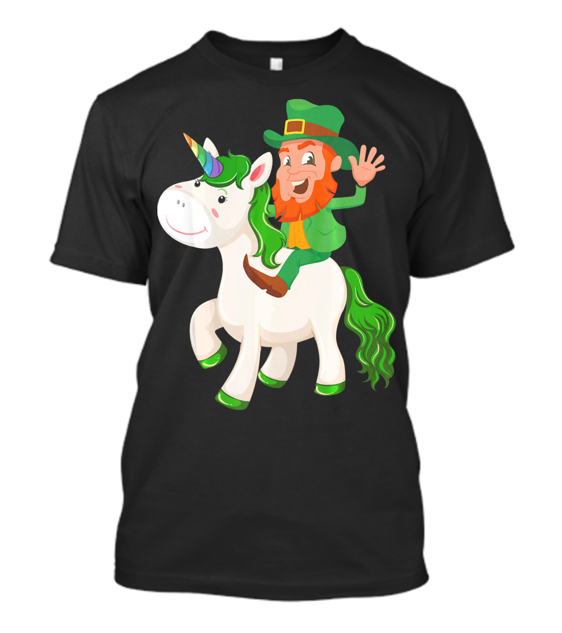 Unicorn Leprechaun Celebration Characters Green Hat And Red Beard Riding Playful Creature T-Shirt