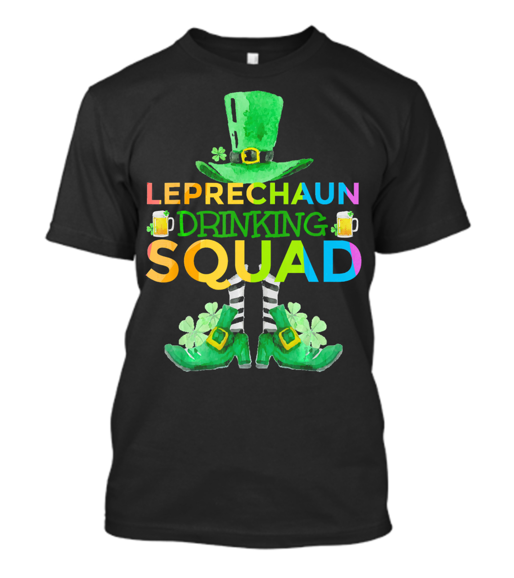 Leprechaun Drinking Squad Beer Rainbow Hat Clover Stripes T-Shirt