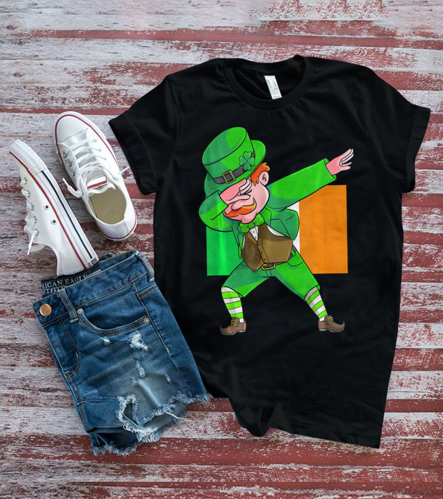 Dabbing Leprechaun Ireland Flag St. Patrick's Day Fun T-Shirt