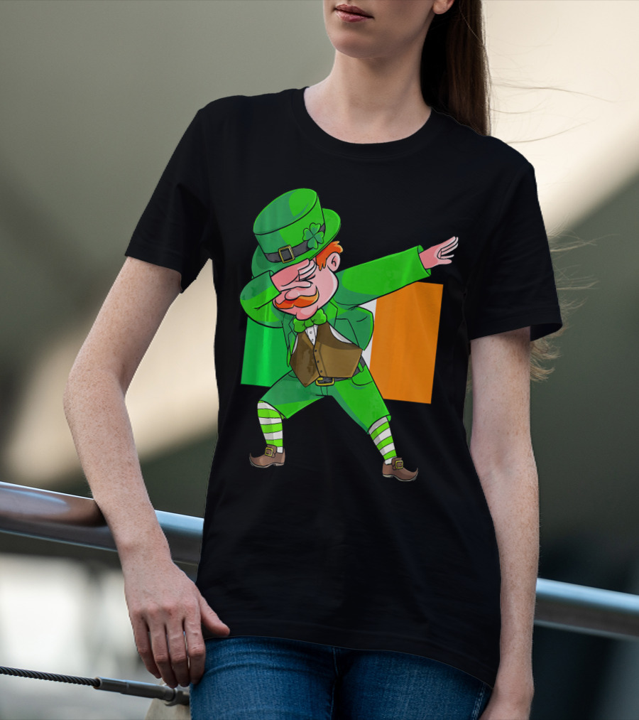 Dabbing Leprechaun Ireland Flag St. Patrick's Day Fun T-Shirt