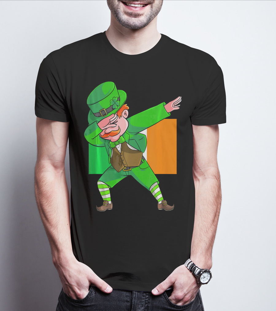 Dabbing Leprechaun Ireland Flag St. Patrick's Day Fun T-Shirt