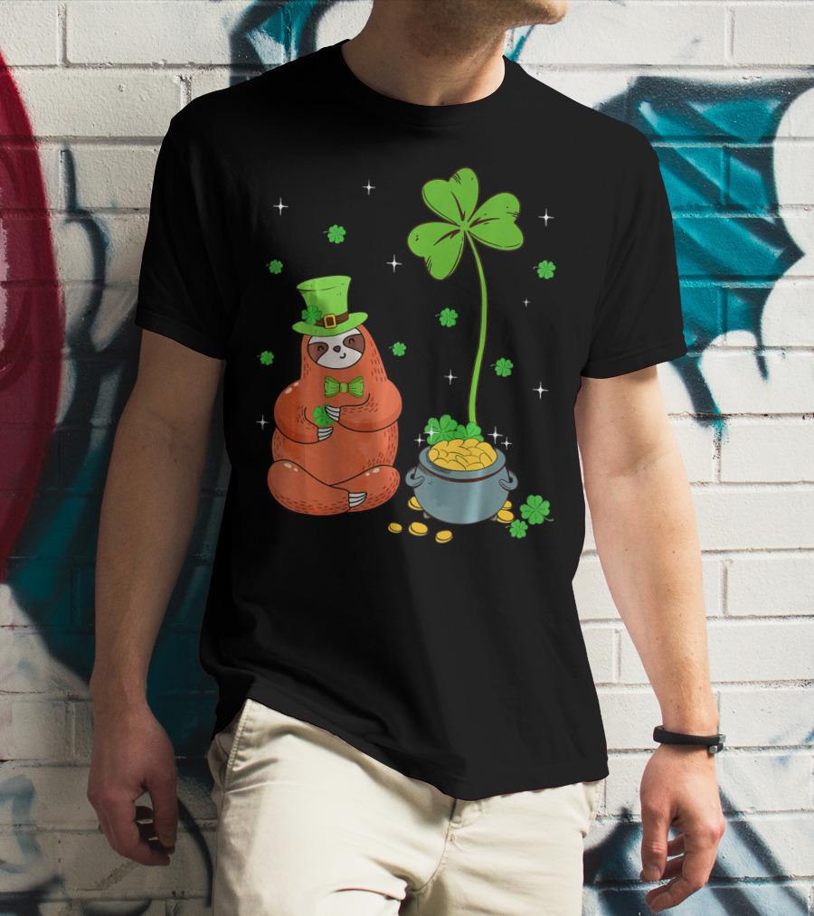 Shamrock Leprechaun Sloth Pot Of Gold St Patricks T-Shirt