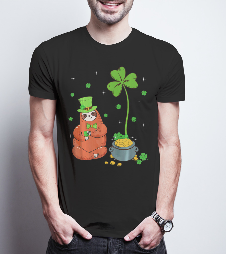Shamrock Leprechaun Sloth Pot Of Gold St Patricks T-Shirt