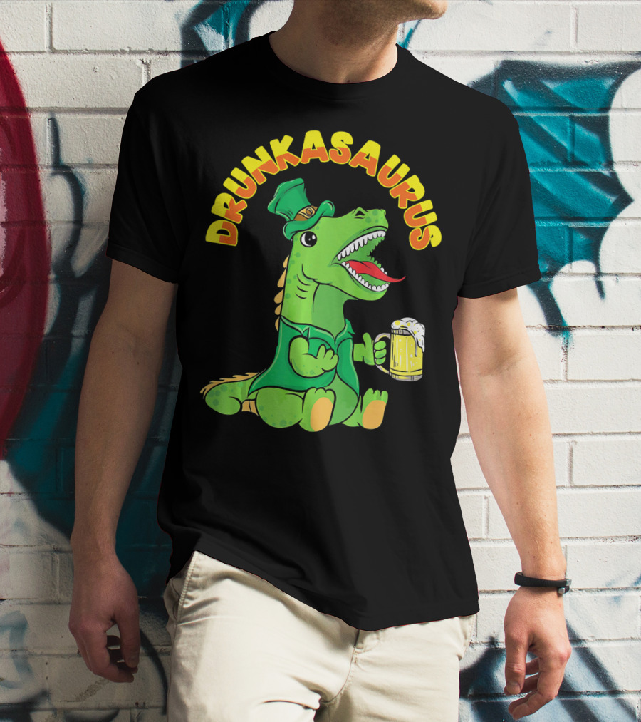 Drunkasaurus Leprechaun Dinosaur With Beer Drink T-Shirt