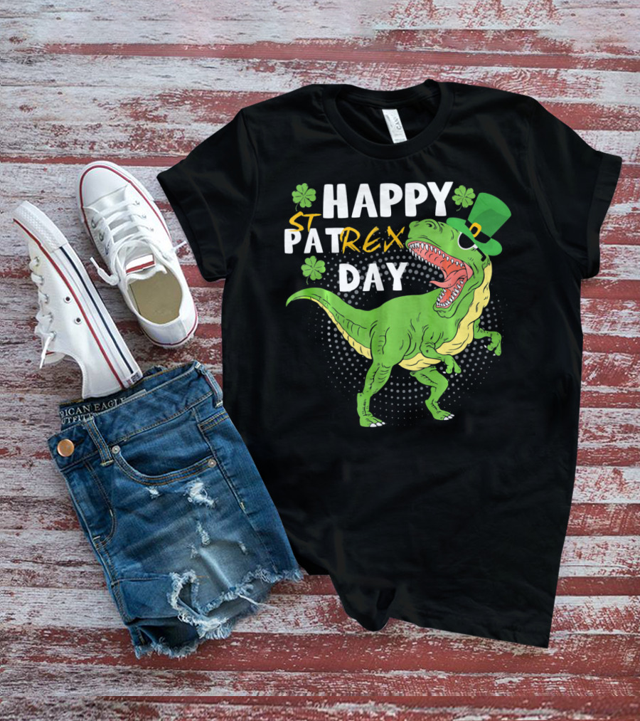 Happy St. Patrex Day Dinosaur With Shamrocks T-Shirt