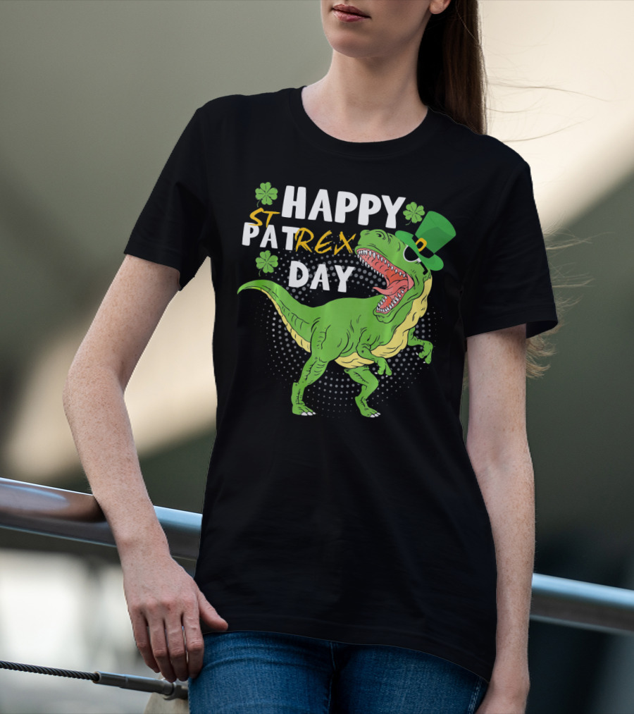 Happy St. Patrex Day Dinosaur With Shamrocks T-Shirt