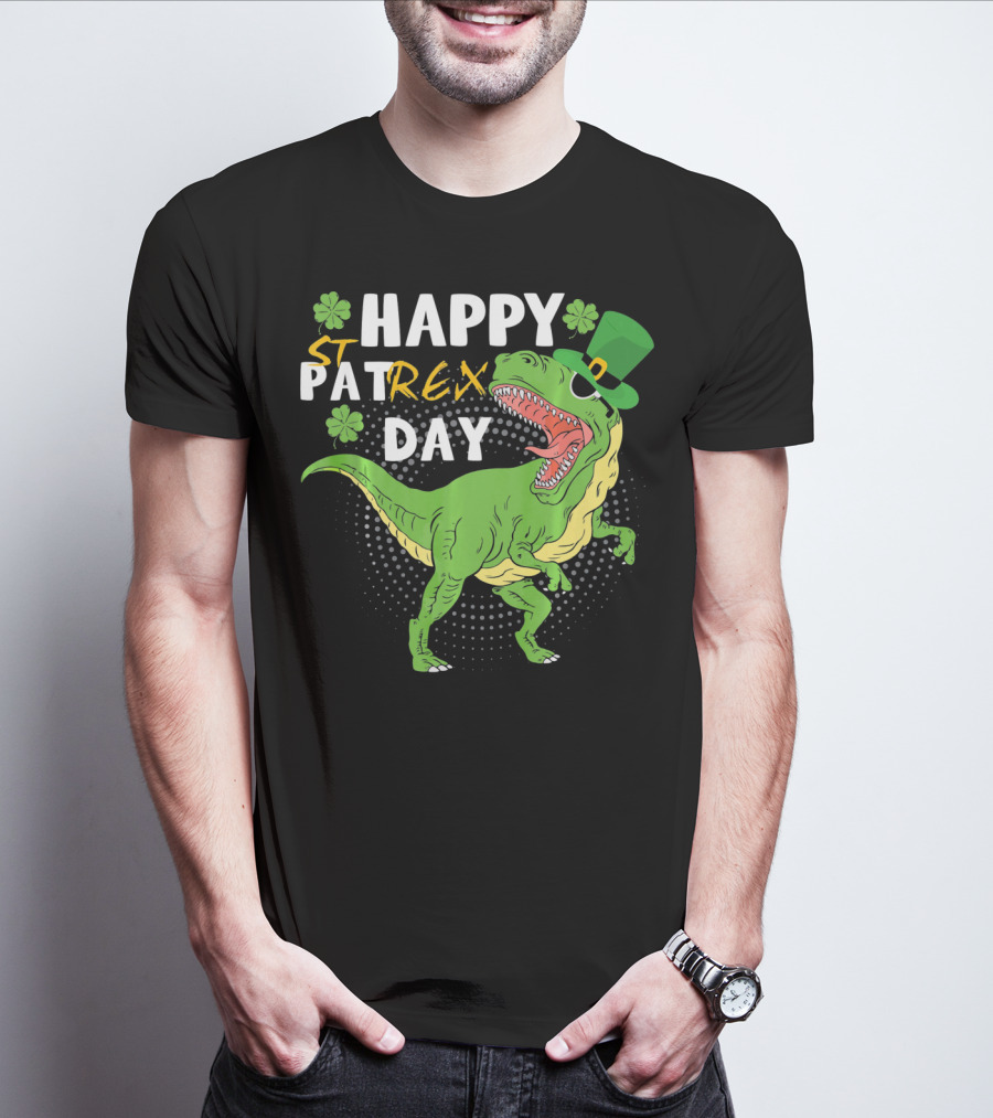 Happy St. Patrex Day Dinosaur With Shamrocks T-Shirt