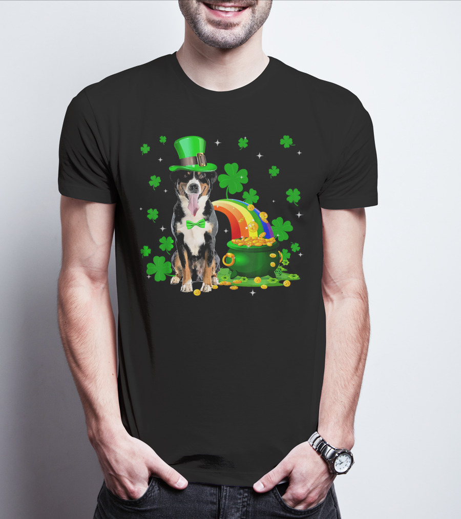 Leprechaun Appenzeller Sennenhund St Patrick's Day Rainbow Pot Of Gold Shamrocks T-Shirt