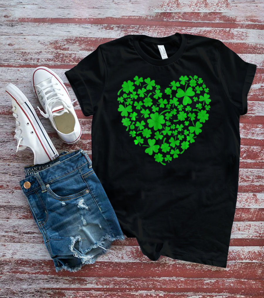 Irish Heart Shape Made Of Green Shamrocks T-Shirt
