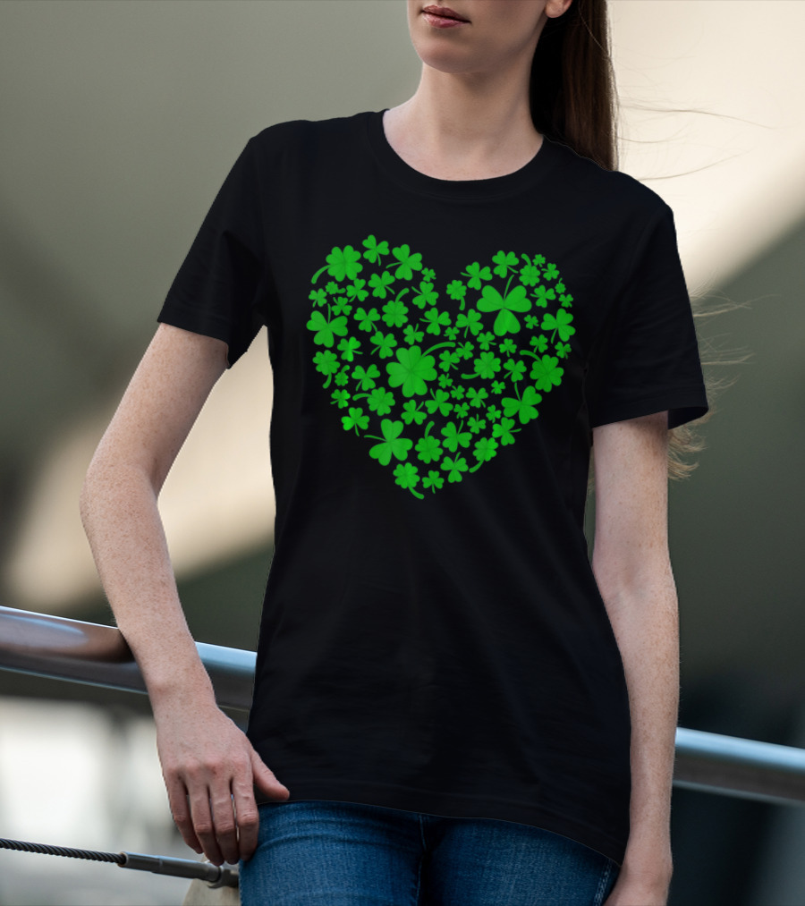 Irish Heart Shape Made Of Green Shamrocks T-Shirt