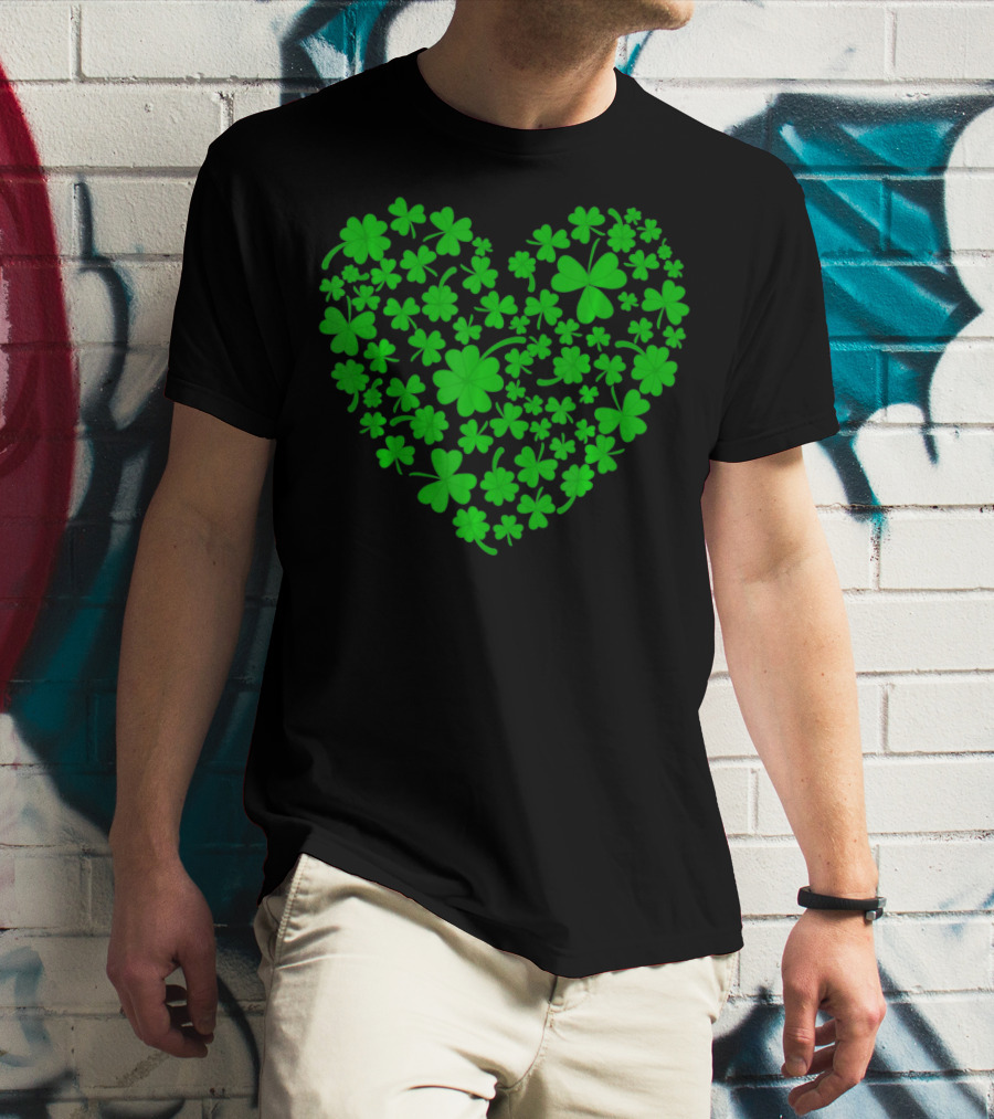 Irish Heart Shape Made Of Green Shamrocks T-Shirt