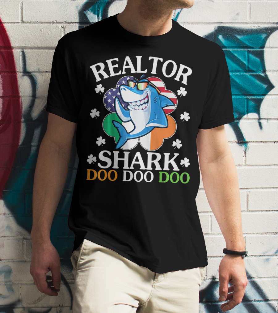 Realtor Shark Doo Doo Doo US Irish Flag Shamrock T-Shirt