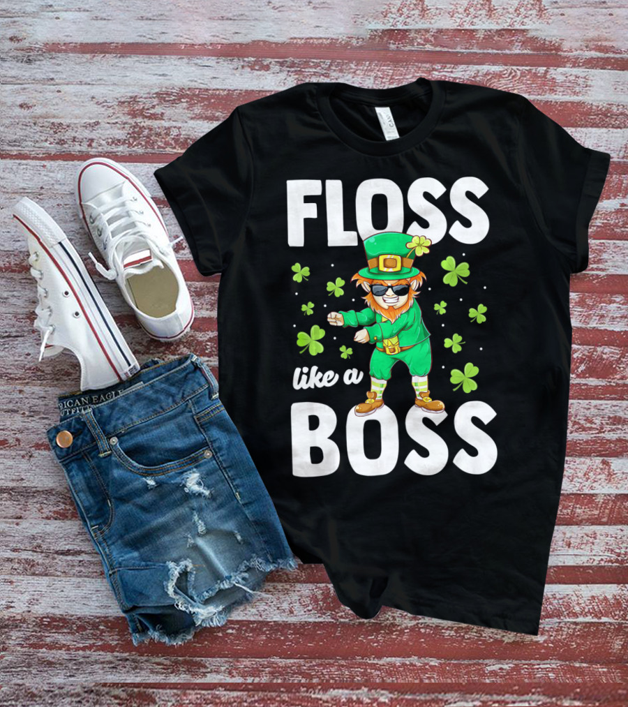 Floss Like A Boss Leprechaun Dance With Shamrocks T-Shirt