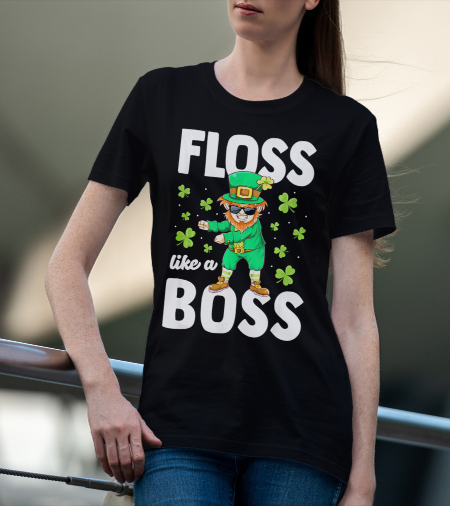 Floss Like A Boss Leprechaun Dance With Shamrocks T-Shirt