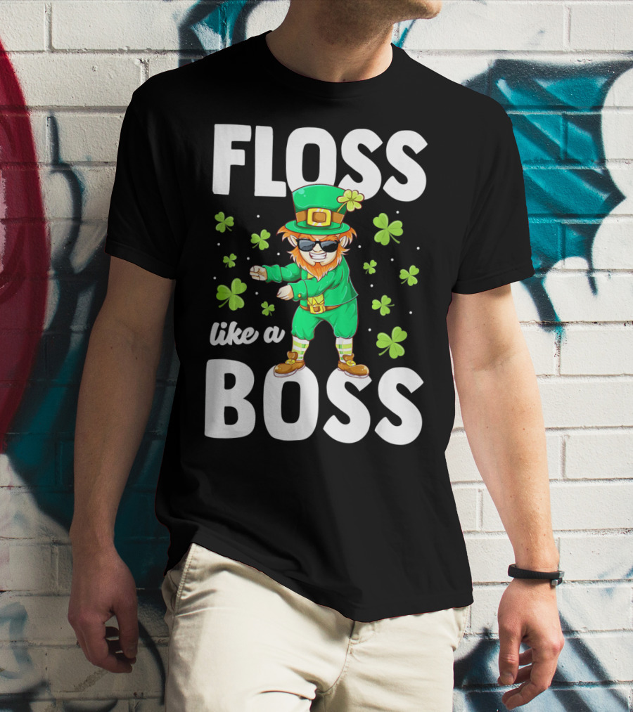 Floss Like A Boss Leprechaun Dance With Shamrocks T-Shirt