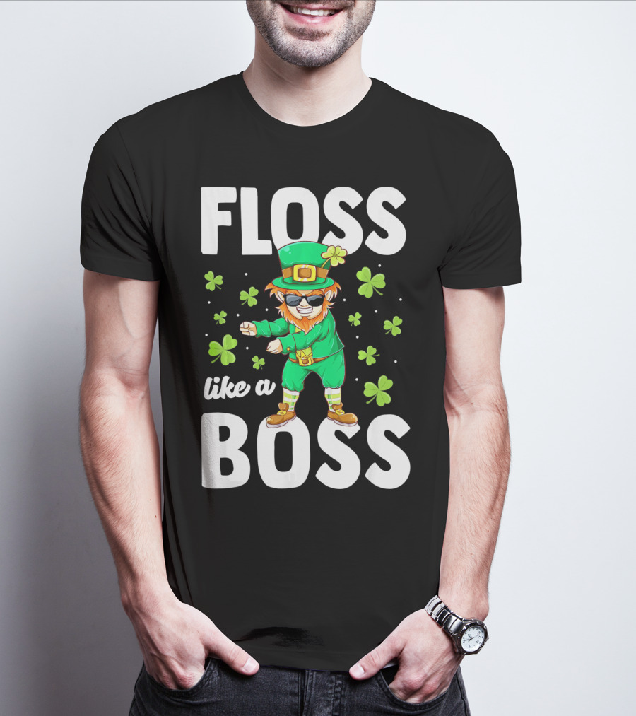 Floss Like A Boss Leprechaun Dance With Shamrocks T-Shirt