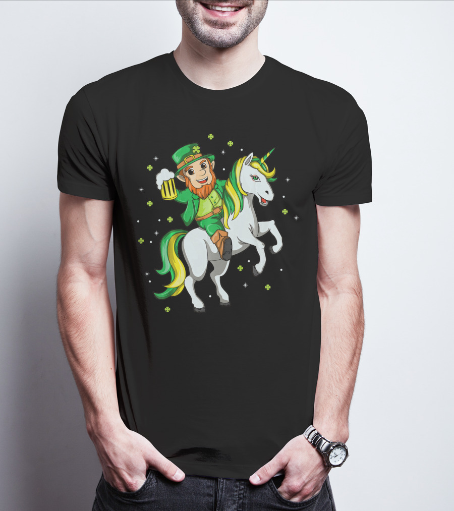 Lepricorn Irish Unicorn With Beer Mug And Shamrocks T-Shirt