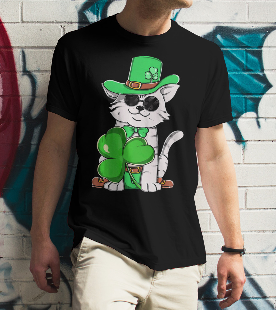 Leprechaun Cat Shamrock Irish St Pat Day Kitty T-Shirt