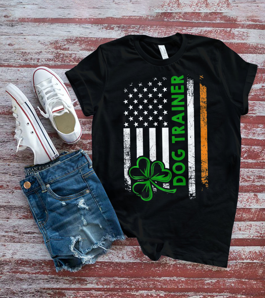 Irish Dog Trainer Shamrock American Flag T-Shirt