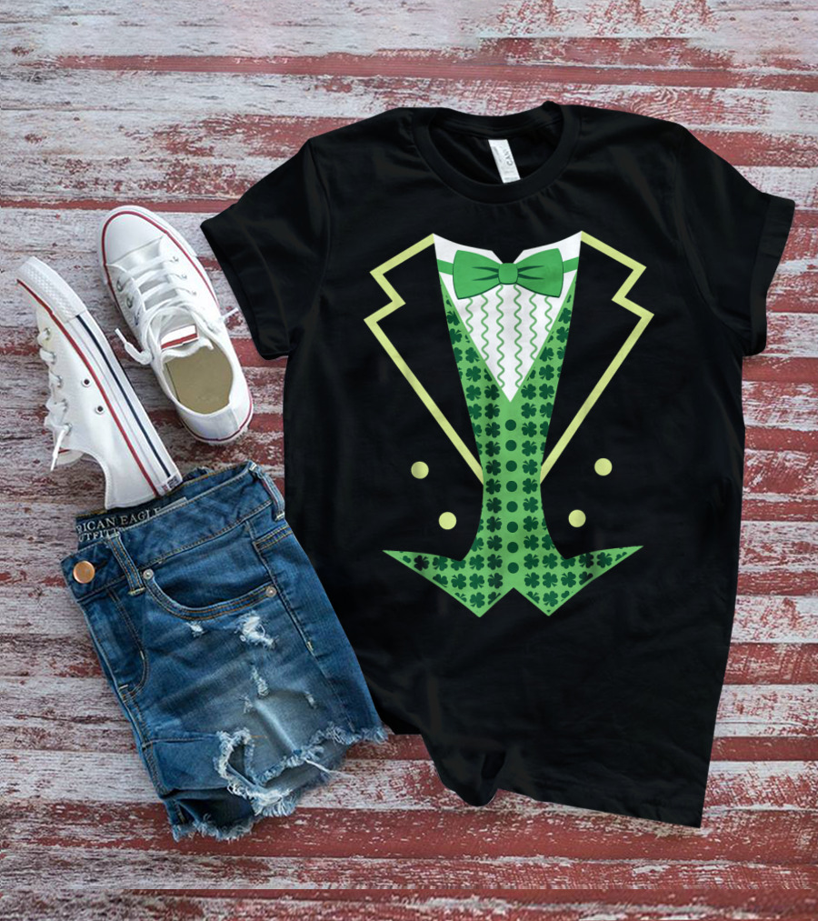 Leprechaun Costume Vintage Tuxedo Clover Bow Tie T-Shirt