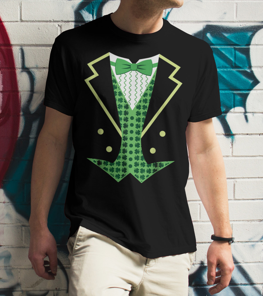 Leprechaun Costume Vintage Tuxedo Clover Bow Tie T-Shirt