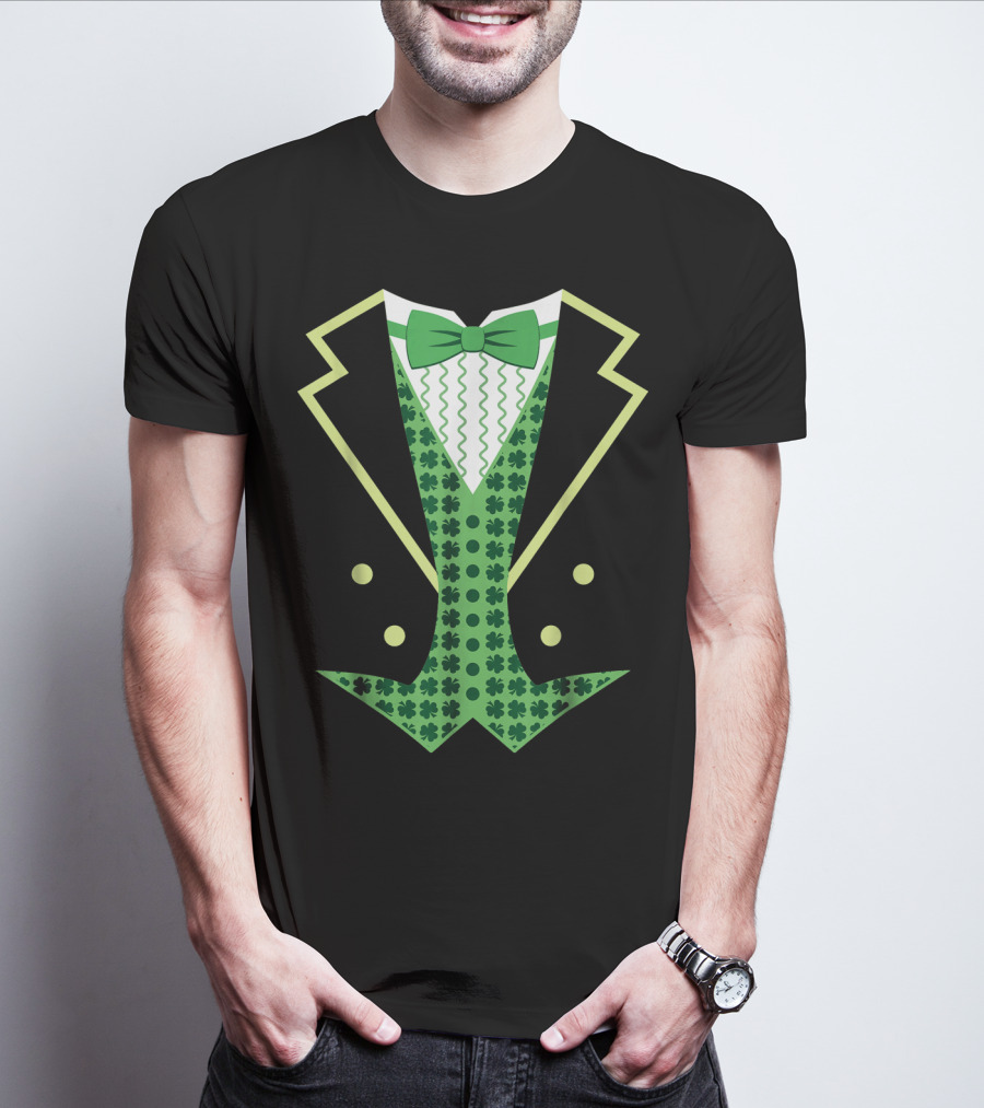 Leprechaun Costume Vintage Tuxedo Clover Bow Tie T-Shirt