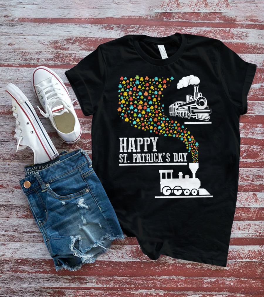 Happy St Patrick's Day Irish Shamrock Train Steam Puff T-Shirt
