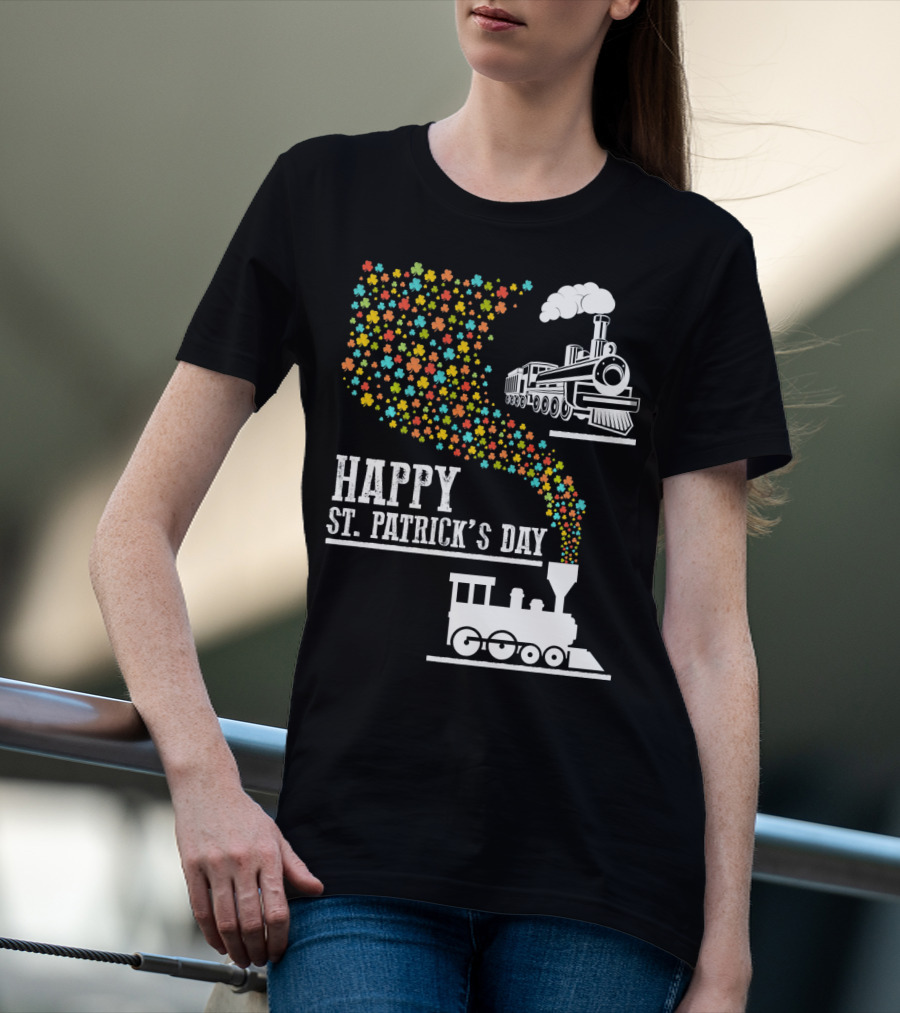 Happy St Patrick's Day Irish Shamrock Train Steam Puff T-Shirt