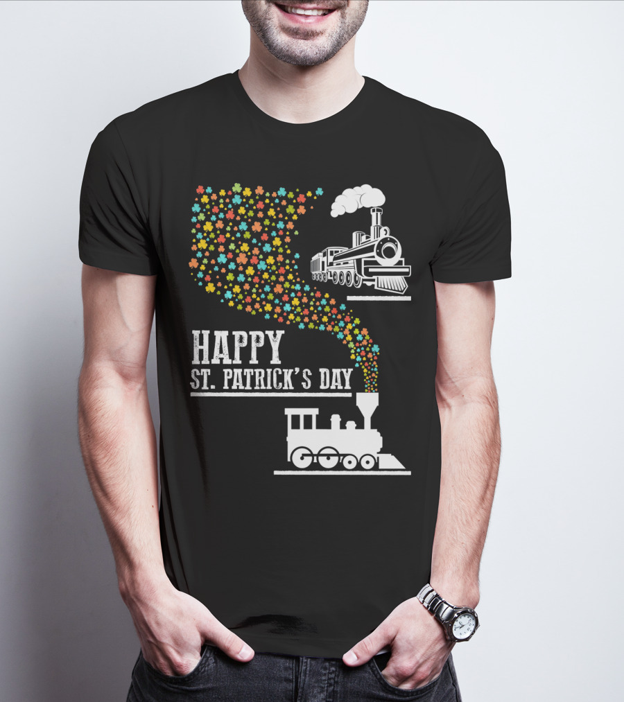 Happy St Patrick's Day Irish Shamrock Train Steam Puff T-Shirt