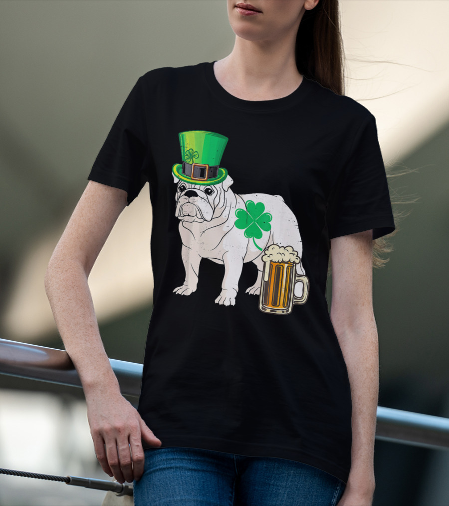 Bulldog Shamrock St Patricks Day Beer Hat T-Shirt