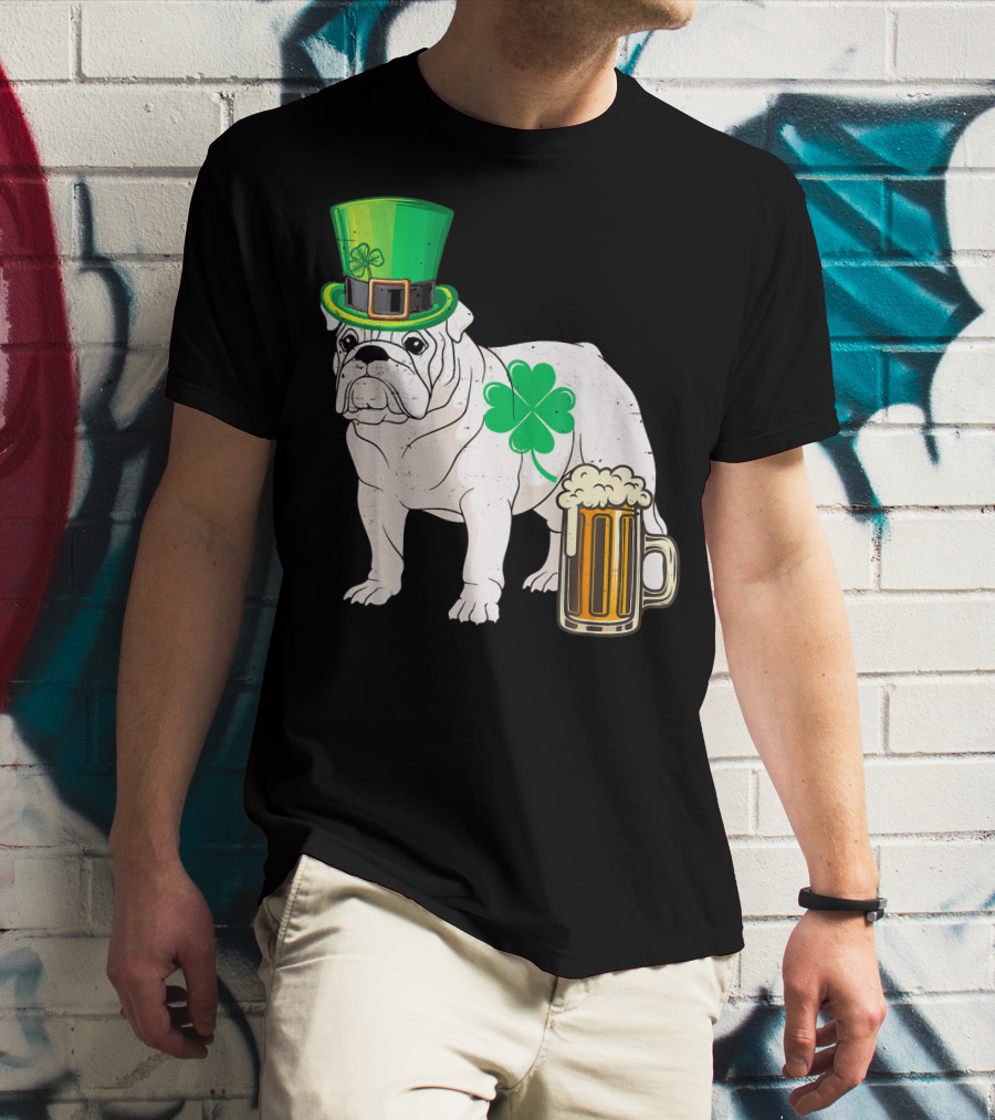 Bulldog Shamrock St Patricks Day Beer Hat T-Shirt