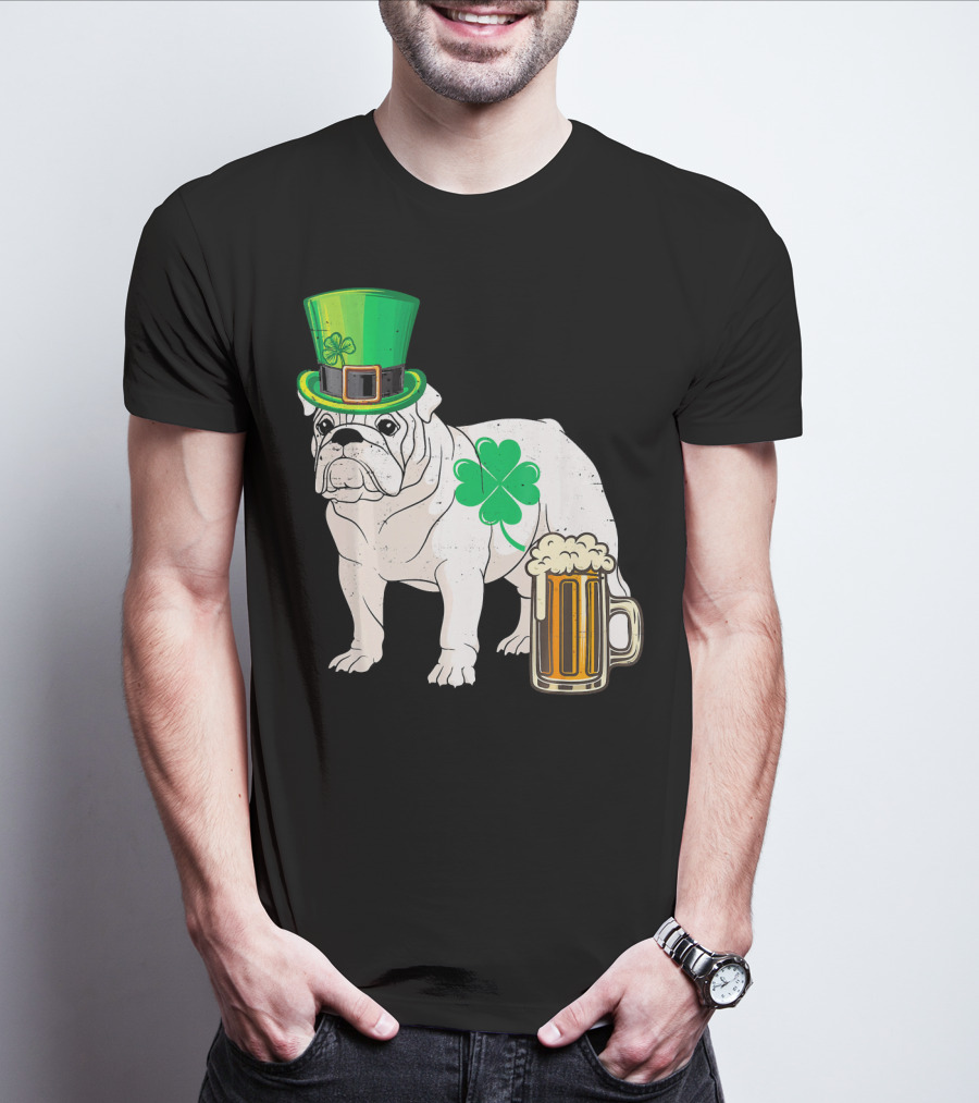Bulldog Shamrock St Patricks Day Beer Hat T-Shirt