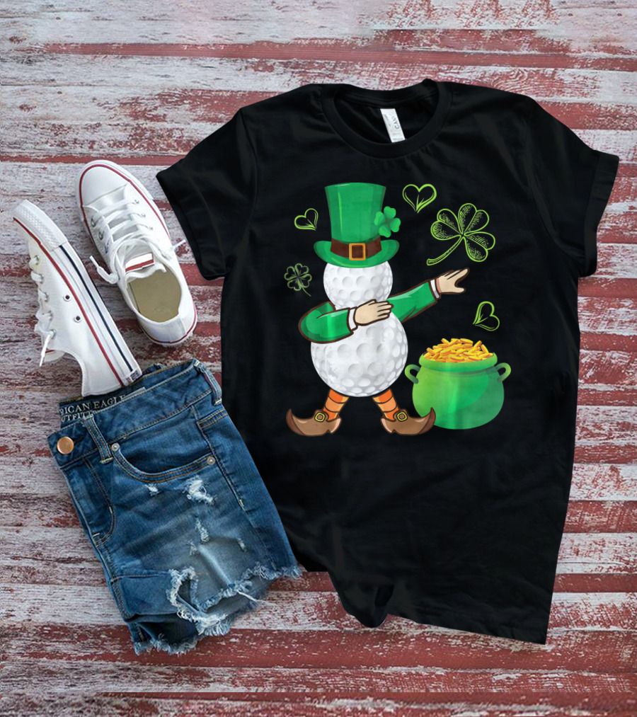 Golf Leprechaun Dabbing With Gold Shamrock And Pot Of Gold T-Shirt