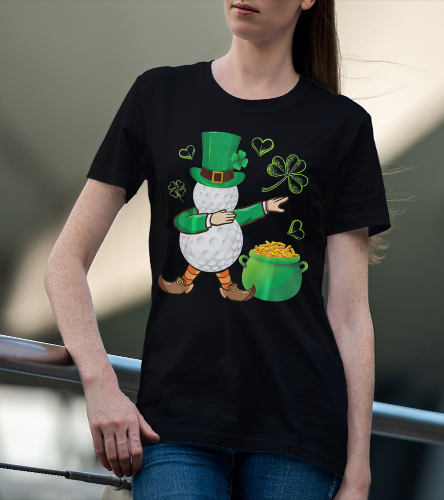 Golf Leprechaun Dabbing With Gold Shamrock And Pot Of Gold T-Shirt