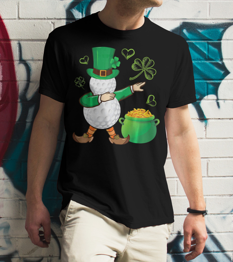 Golf Leprechaun Dabbing With Gold Shamrock And Pot Of Gold T-Shirt