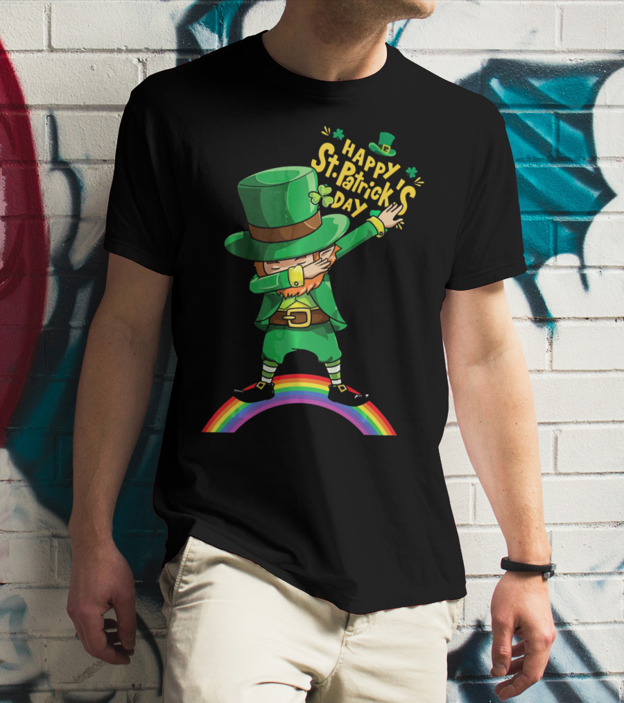Happy St. Patrick's Day Leprechaun Dab On Rainbow T-Shirt