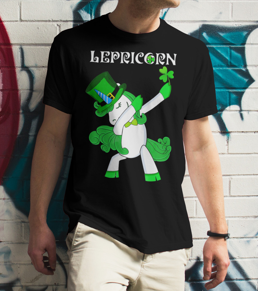 Lepricorn Funny Dabbing Cute Irish Unicorn With Shamrock T-Shirt