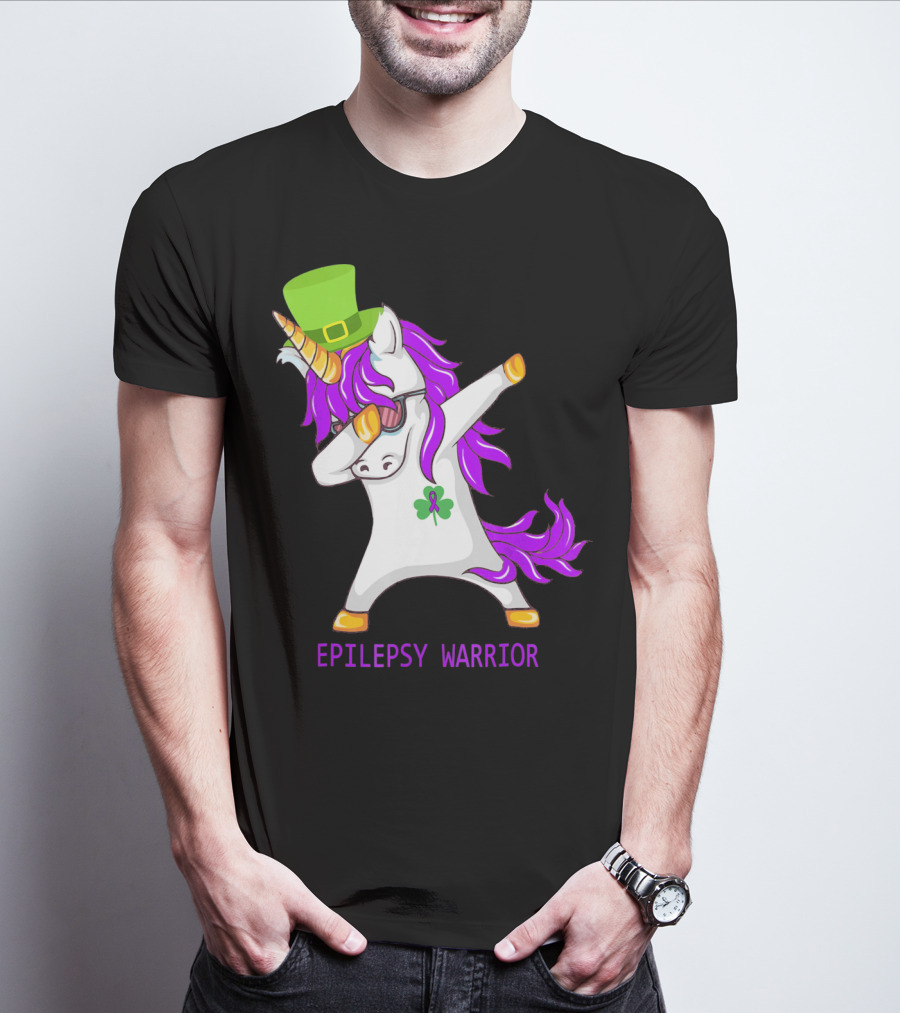 Unicorn Epilepsy Warrior Dabbing With Green Hat And Shamrock T-Shirt