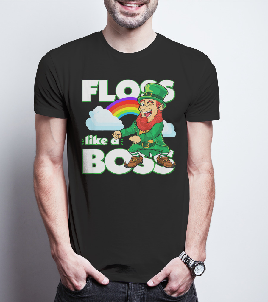 Floss Like A Boss St. Patricks Leprechaun Rainbow T-Shirt