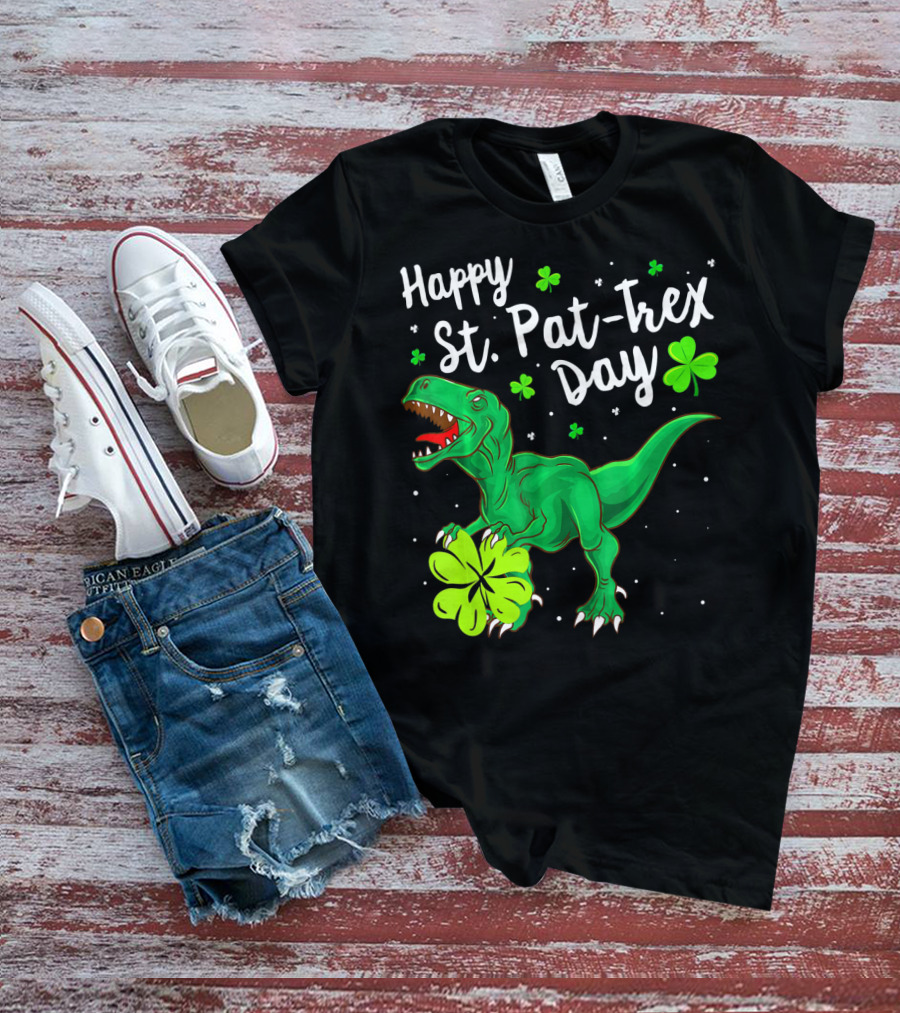 Happy St Pat Trex Day With Shamrock Dinosaurs T-Shirt
