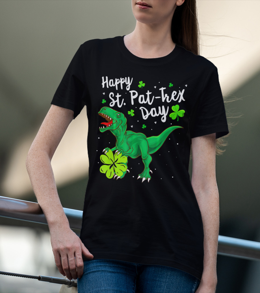 Happy St Pat Trex Day With Shamrock Dinosaurs T-Shirt