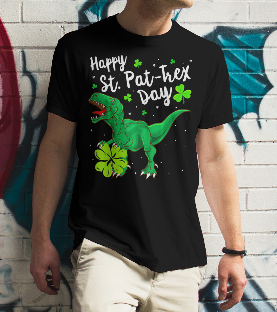 Happy St Pat Trex Day With Shamrock Dinosaurs T-Shirt