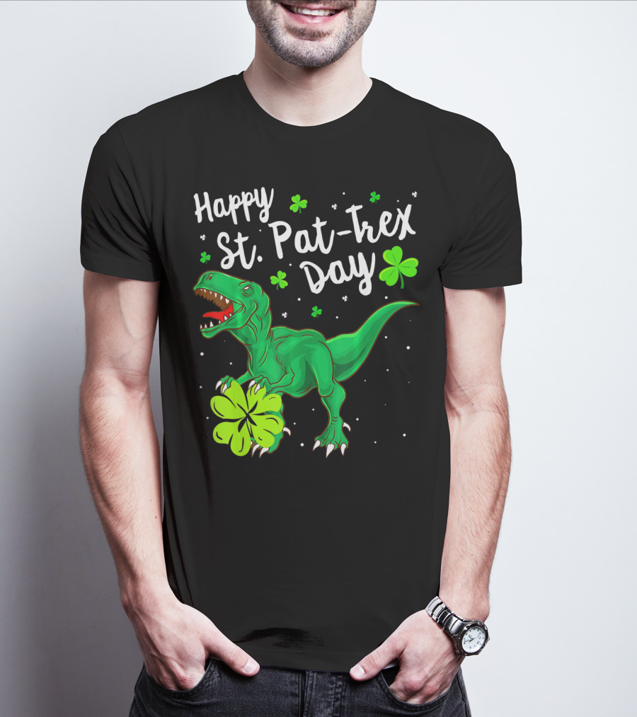 Happy St Pat Trex Day With Shamrock Dinosaurs T-Shirt