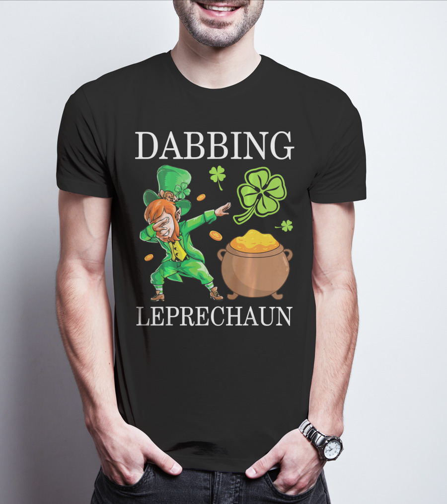 Dabbing Leprechaun Clover And Gold Coins T-Shirt