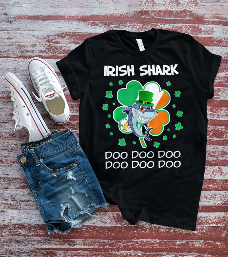 Irish Shark Doo Doo Doo Shamrock Beer St Patricks T-Shirt