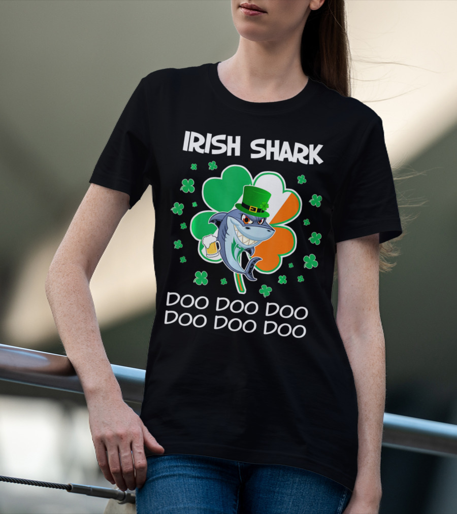 Irish Shark Doo Doo Doo Shamrock Beer St Patricks T-Shirt