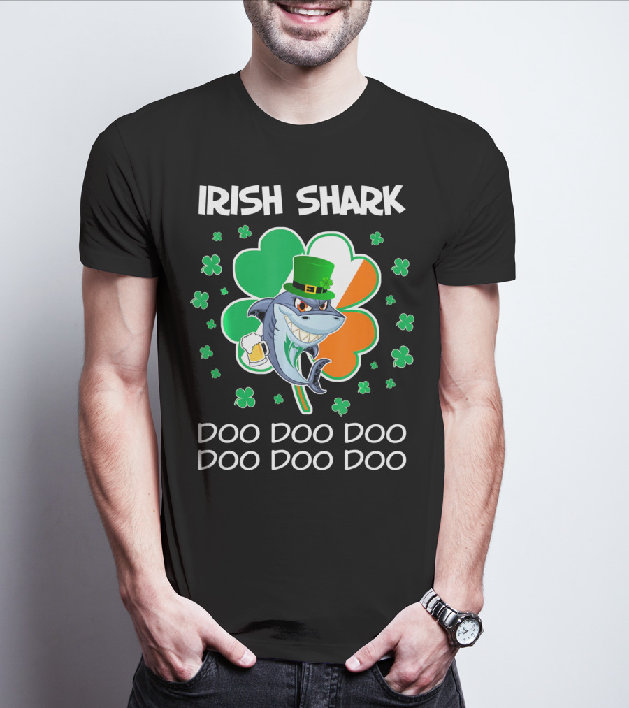 Irish Shark Doo Doo Doo Shamrock Beer St Patricks T-Shirt
