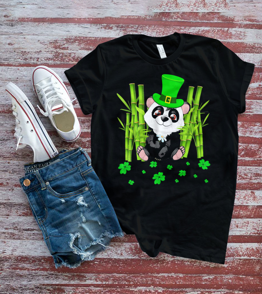 Leprechaun Panda Bamboo St Patricks Day Shamrock T-Shirt