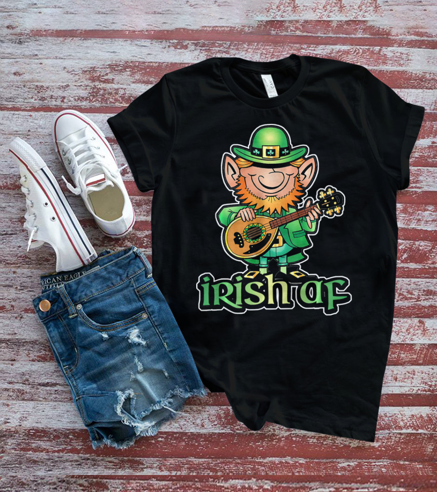 Funny Leprechaun With Guitar Irish AF St Patricks T-Shirt