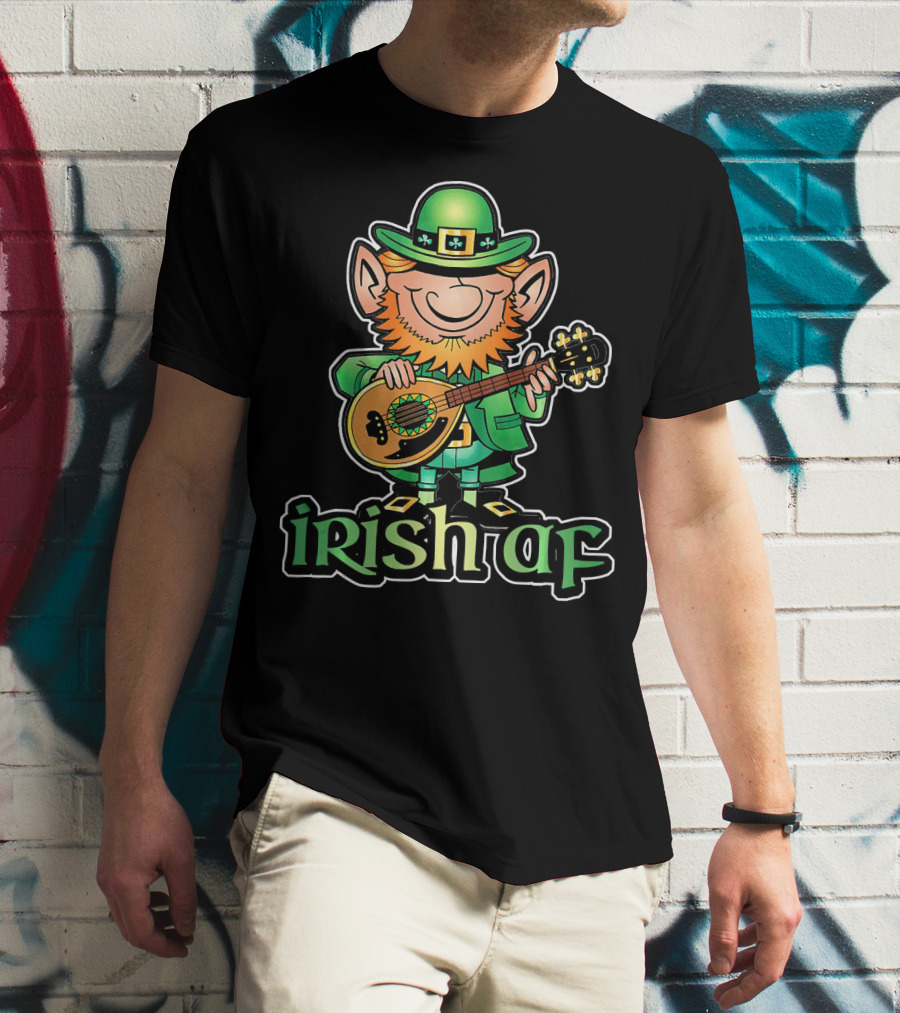 Funny Leprechaun With Guitar Irish AF St Patricks T-Shirt
